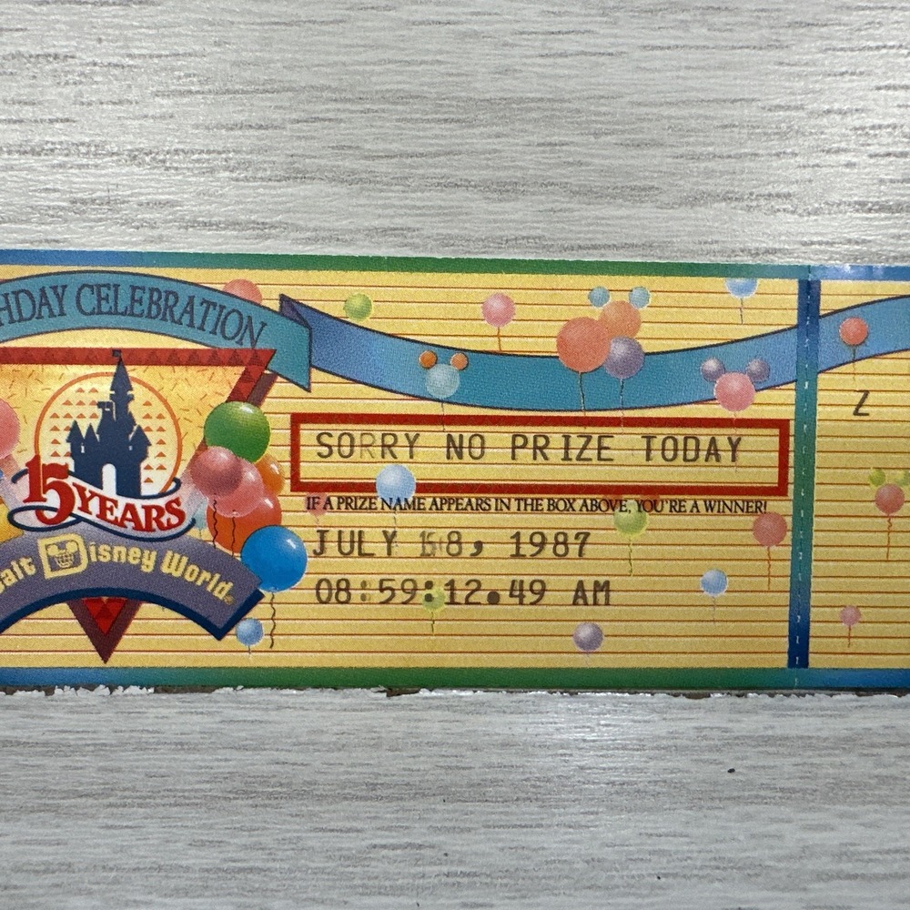 Walt Disney World 15 Years‎ Birthday Prize Ticket 1987 Vintage - 8 - Picture 3 of 5